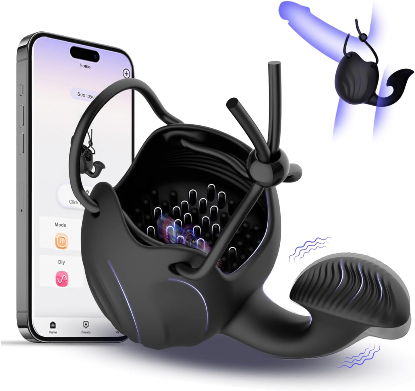 Glans Trainer Cock Rings Testicle Stimulator Masturbator with 10 Vibrations