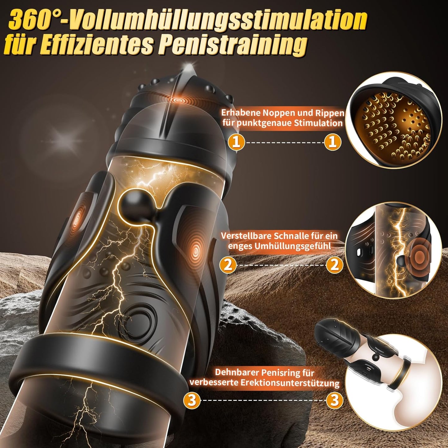 360° Wrapped Penis Trainer Vibrator Cock Ring with 10 Swing and 10 Vibration Modes