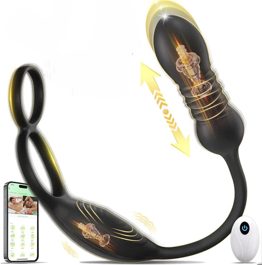 Prostate Massager Anal Vibrator Penis Ring with 9 Shock and Vibration Modes