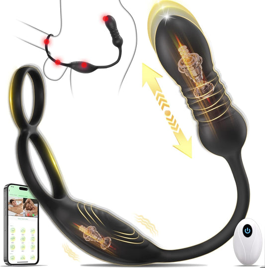 Anal Butt Plug Prostate Massager Testicle Stimulator with 9 Thrusting & Vibrating Modes