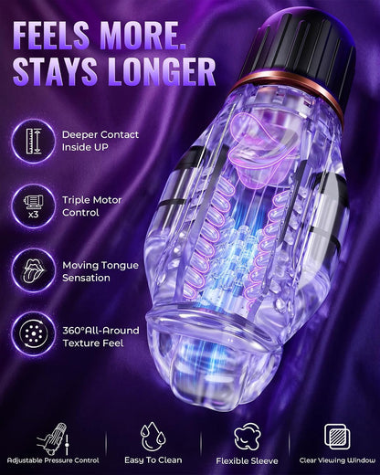 3 IN 1 Penis Trainer Vibrator Masturbator with 10 Vibrating & Licking & Heating Modes
