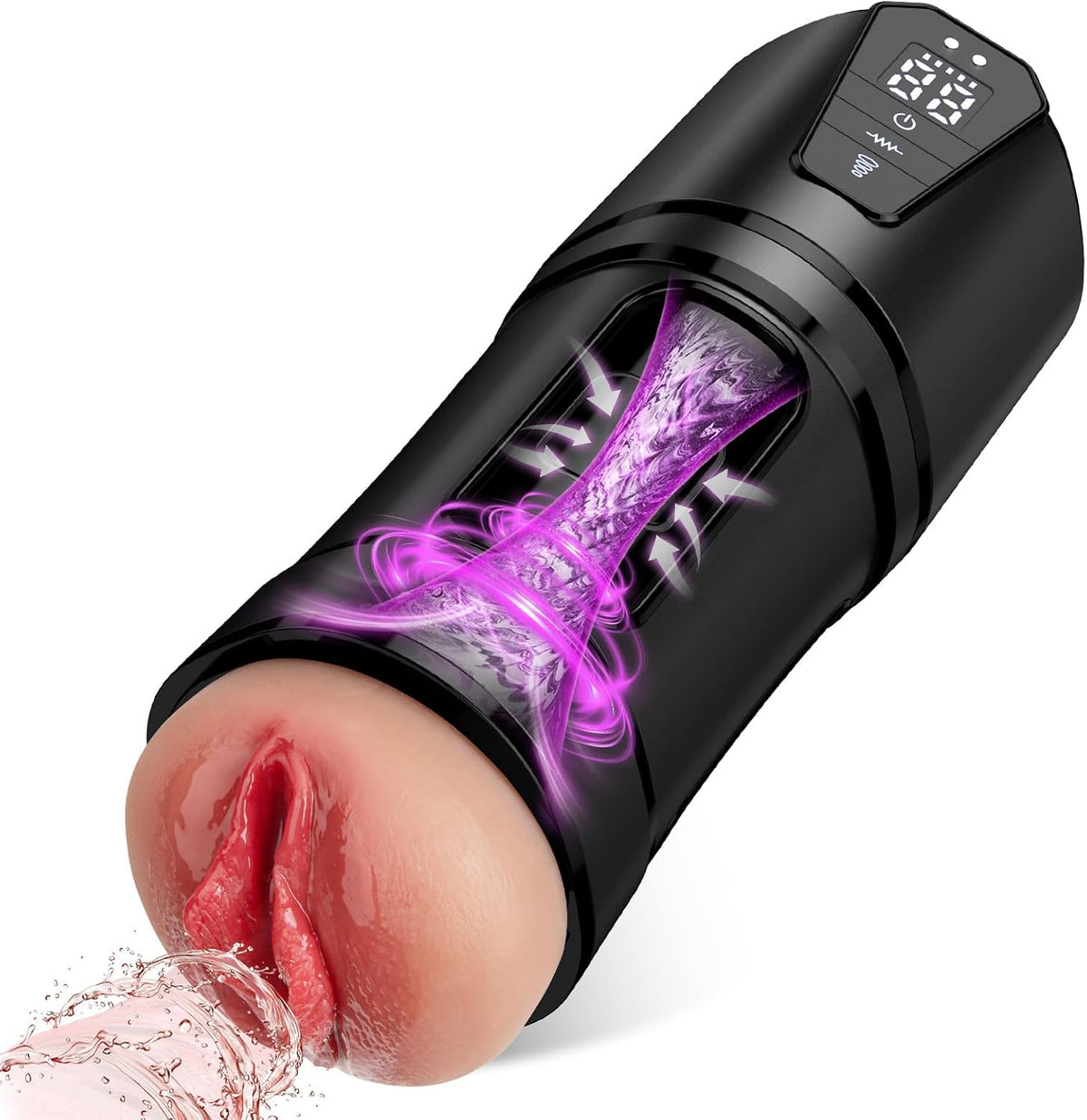 LCD Display Realistic Pocket Pussy Stroker Blowjob with 10 Vibration & 5 Sucking Modes