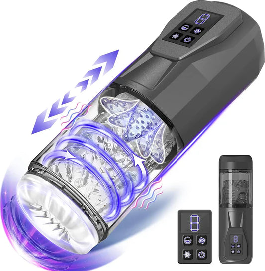 Automatic Masturbator Penis Trainer Stroker with 7 Vibrating & Rotating & Thrusting & Licking Modes