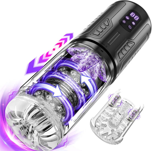 LCD Display Automatic Masturbator Penis Pump with 7 Licking Vibrating Rotating Thrusting