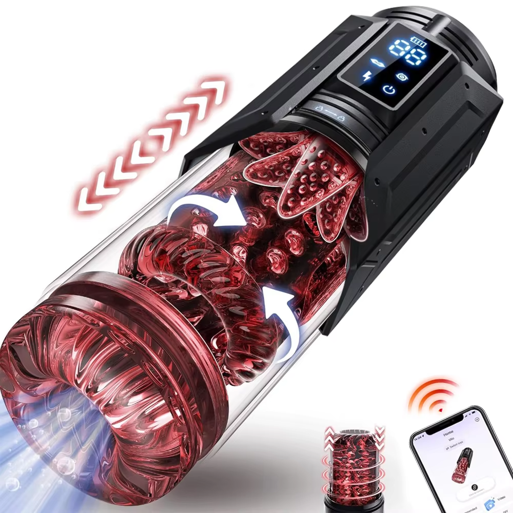 AI Sync Automatic Masturbator Blowjob Stroker with 7 Sucking & Thrusting & Rotating & Licking