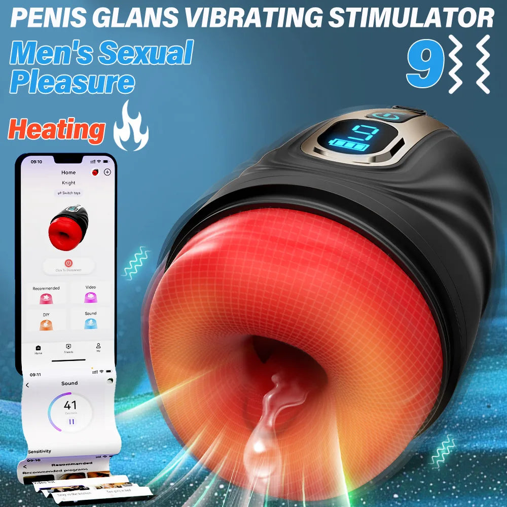 2 IN 1 Mouth-Wrapped Penis Trainer Vibrator Masturbator with 9 Vibrations & Heating