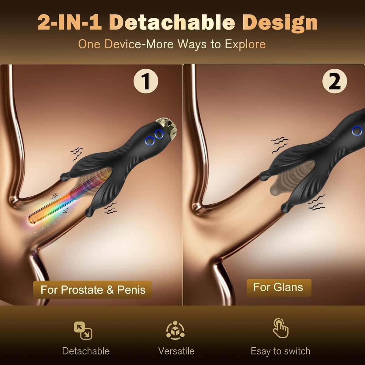 Detachable Urethral Trainer Penis Vibrator Stimulator with 7 LED Colors & 14 Lighting & 10 Vibration Modes