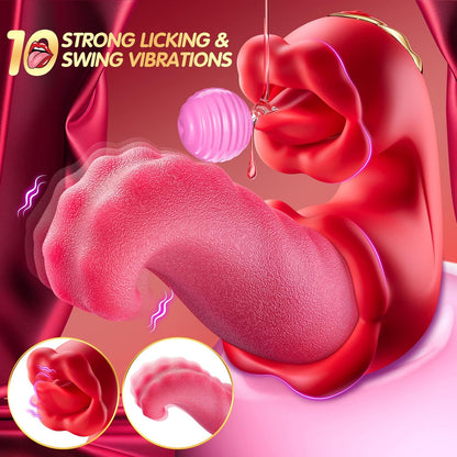 4 IN 1  Rose Vibrator G Spot Clit Stimulator with 10 Licking Clitoral & 10 Vibration Modes