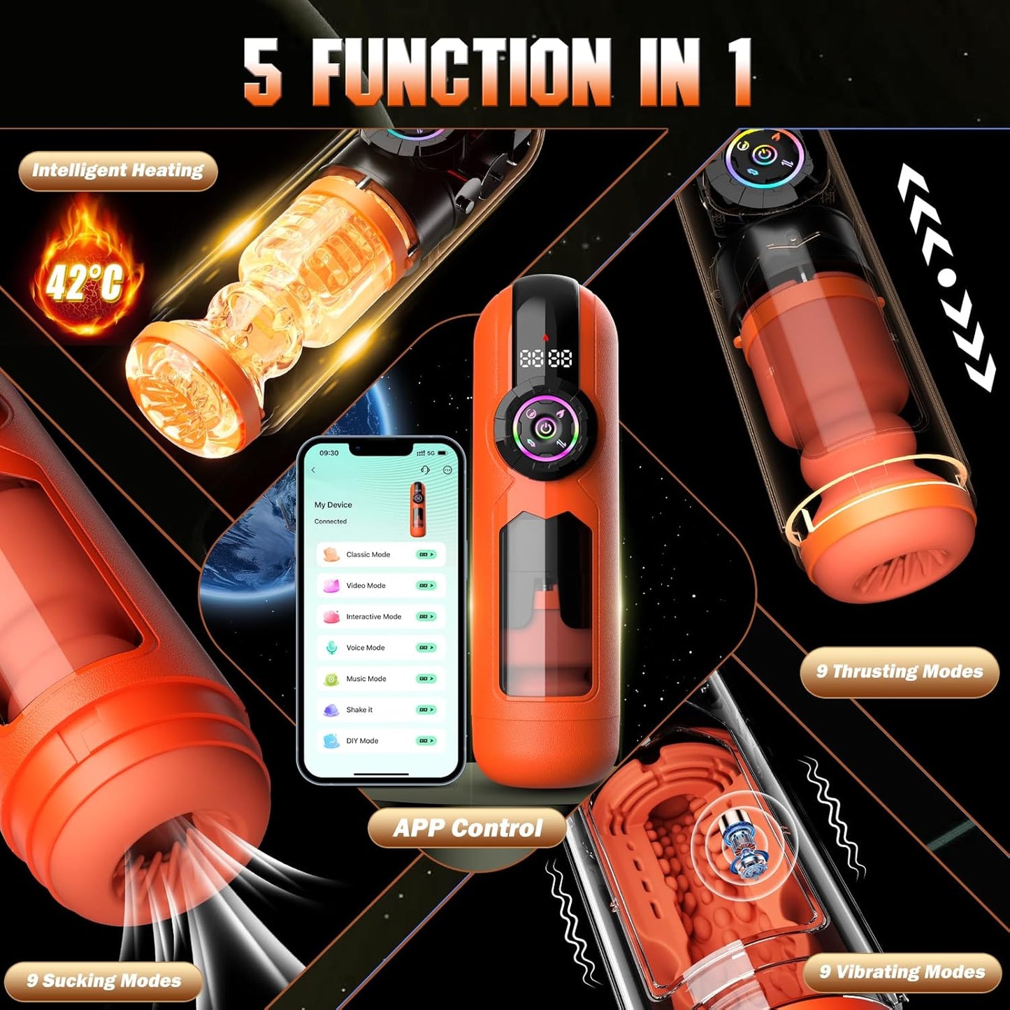 AI Interaction APP Control Masturbator Sex Machines Devices with 9 Vibrating & Licking & Thrusting & Suck Modes