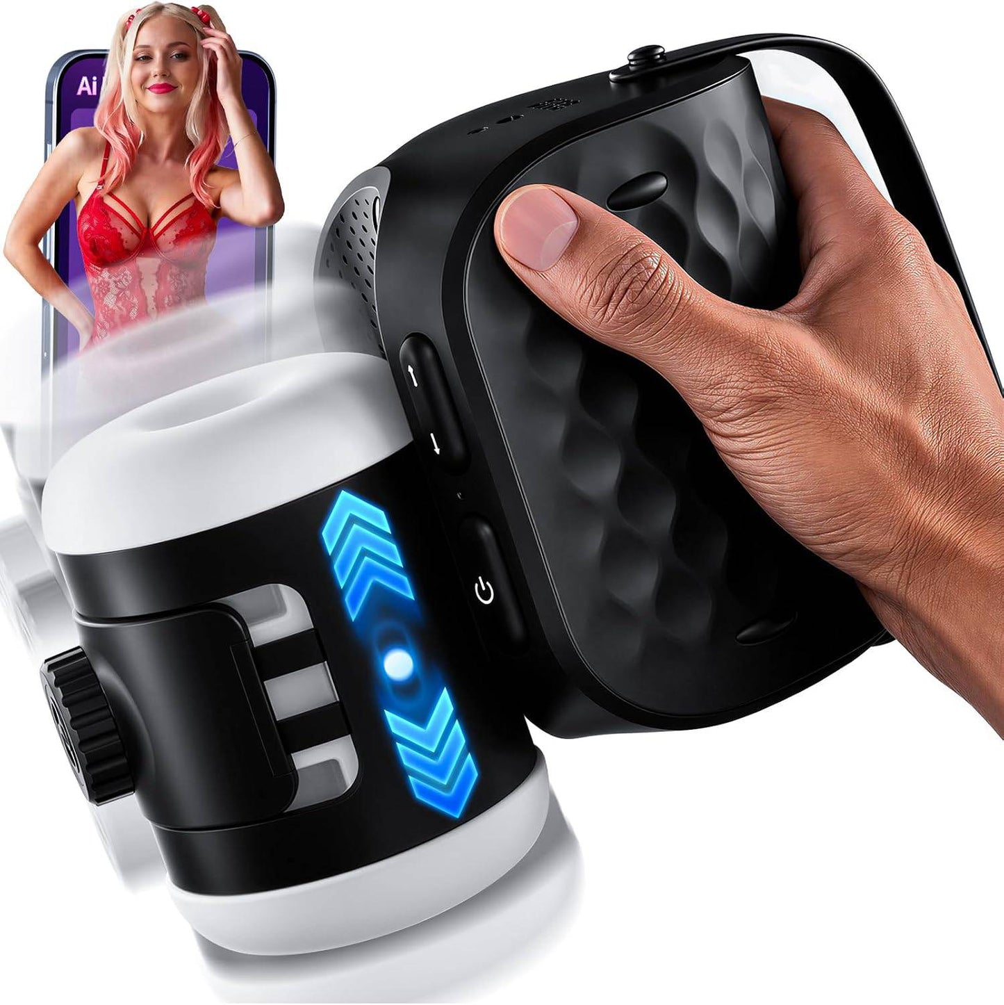200 Strokes/Min Compact Masturbator Pocket Pussy Stroker Blowjob with 3 Thrusting Modes