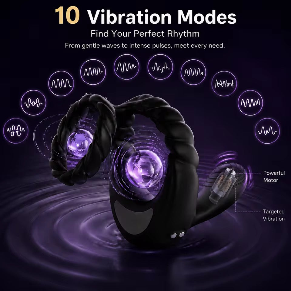 3 IN 1 Cock Ring Penis Trainer Vibrator Testicle Stimulator with 10 Vibration Modes