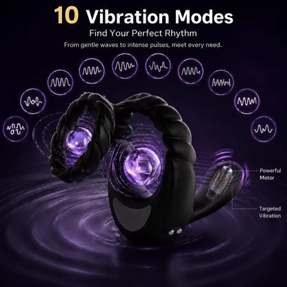 3 IN 1 Cock Ring Penis Trainer Vibrator Testicle Stimulator with 10 Vibration Modes