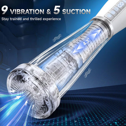 Digital Display Automatic Masturbator Penis Pump Stroker with 5 Suction + 9 Vibration