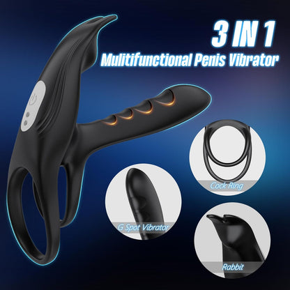 3 IN 1 Vibrating Cock Ring Penis Trainer Clitoral Stimulator with 10 Modes