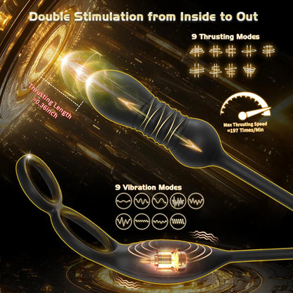 Prostate Massager Anal Vibrator Penis Ring with 9 Shock and Vibration Modes