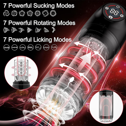Automatic Masturbator Penis Pump Enlargers with 6s Vacuum Pump & 7 Rotating Sucking Licking