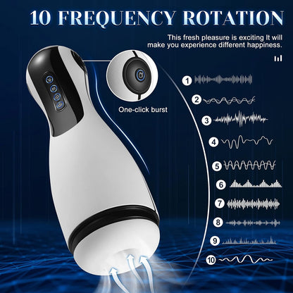 Automatic Masturbator Penis Trainer Stroker Blowjob with 10 Vibrations & 3 Sucking Modes