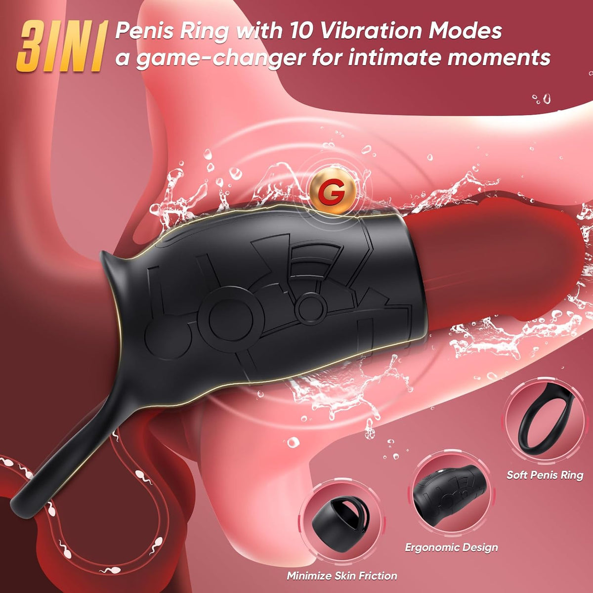 Cock Ring Penis Sleeve Training Extender Vibrator Stimulator with 10 Vibration Modes
