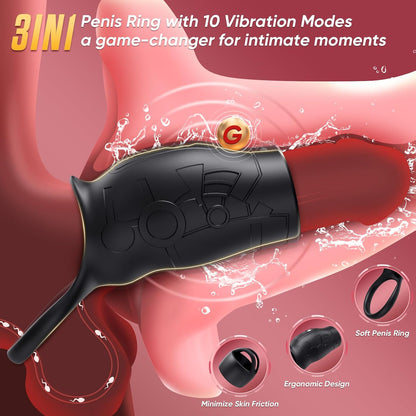 Cock Ring Penis Sleeve Training Extender Vibrator Stimulator with 10 Vibration Modes