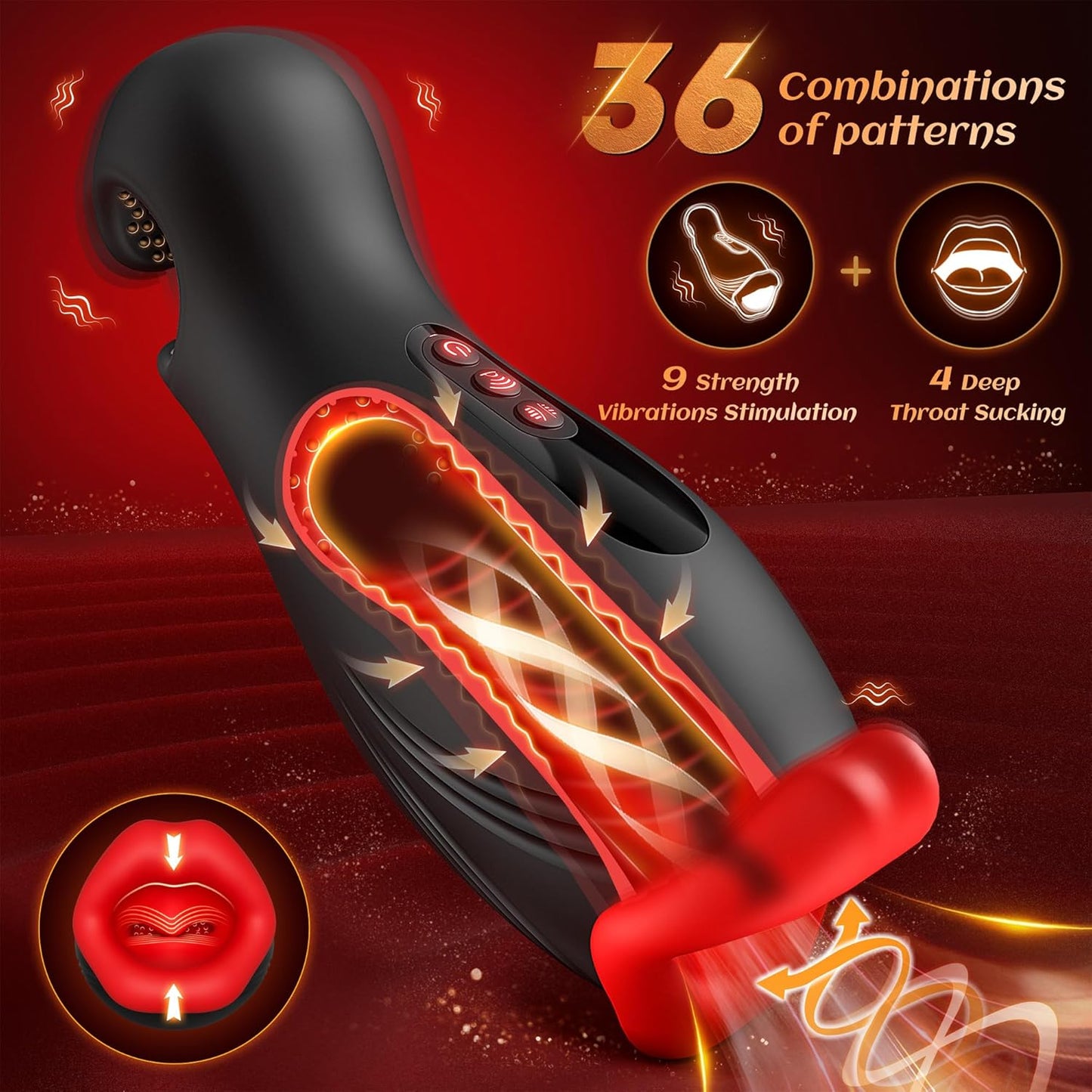 360°Stimulation Stroker Blowjob Sex Machine Masturbator with 4 Squeeze & 9 Vibrating Modes