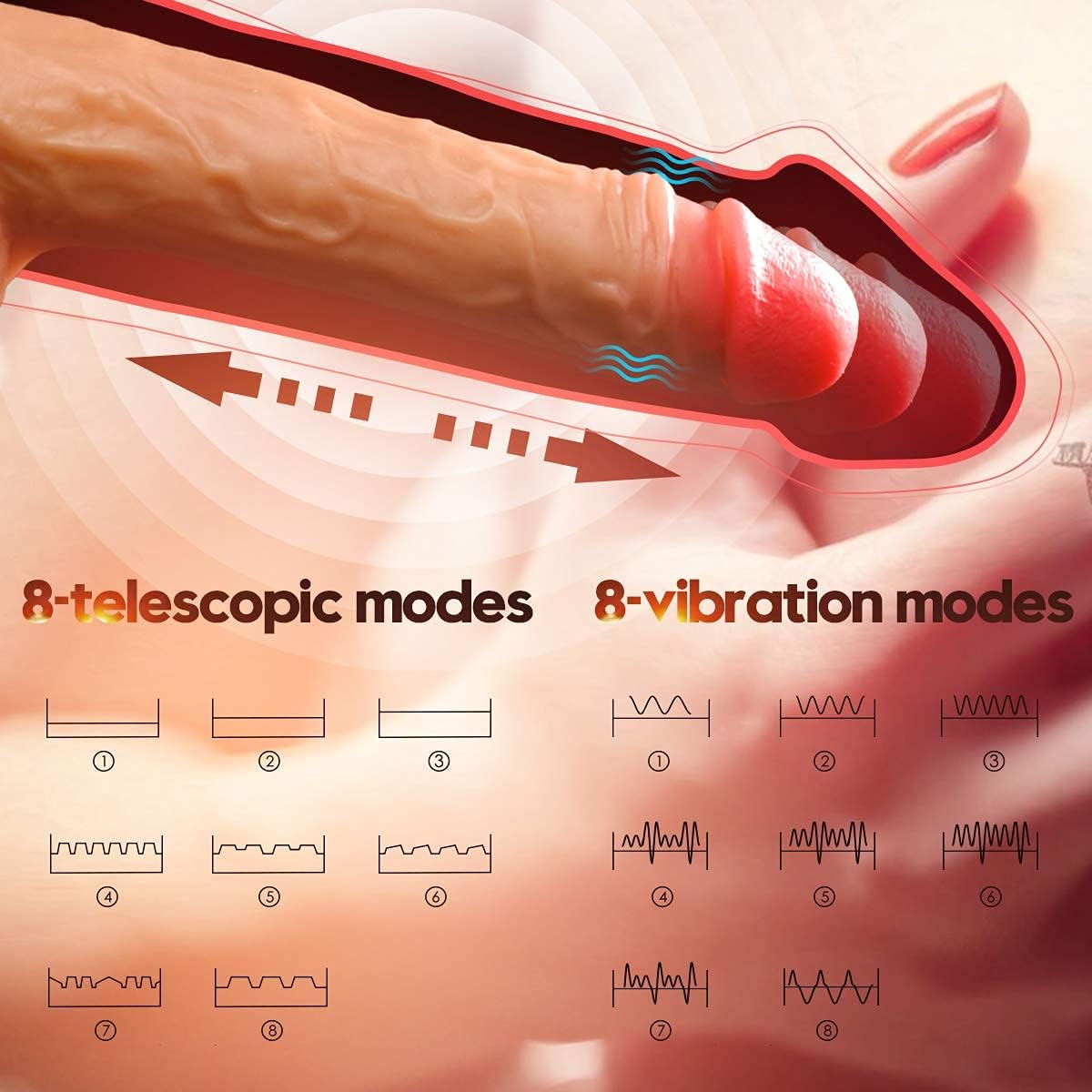 Hands Free Realistic Dildo Sex Machine with 8 Thrusting &Vibrating Modes