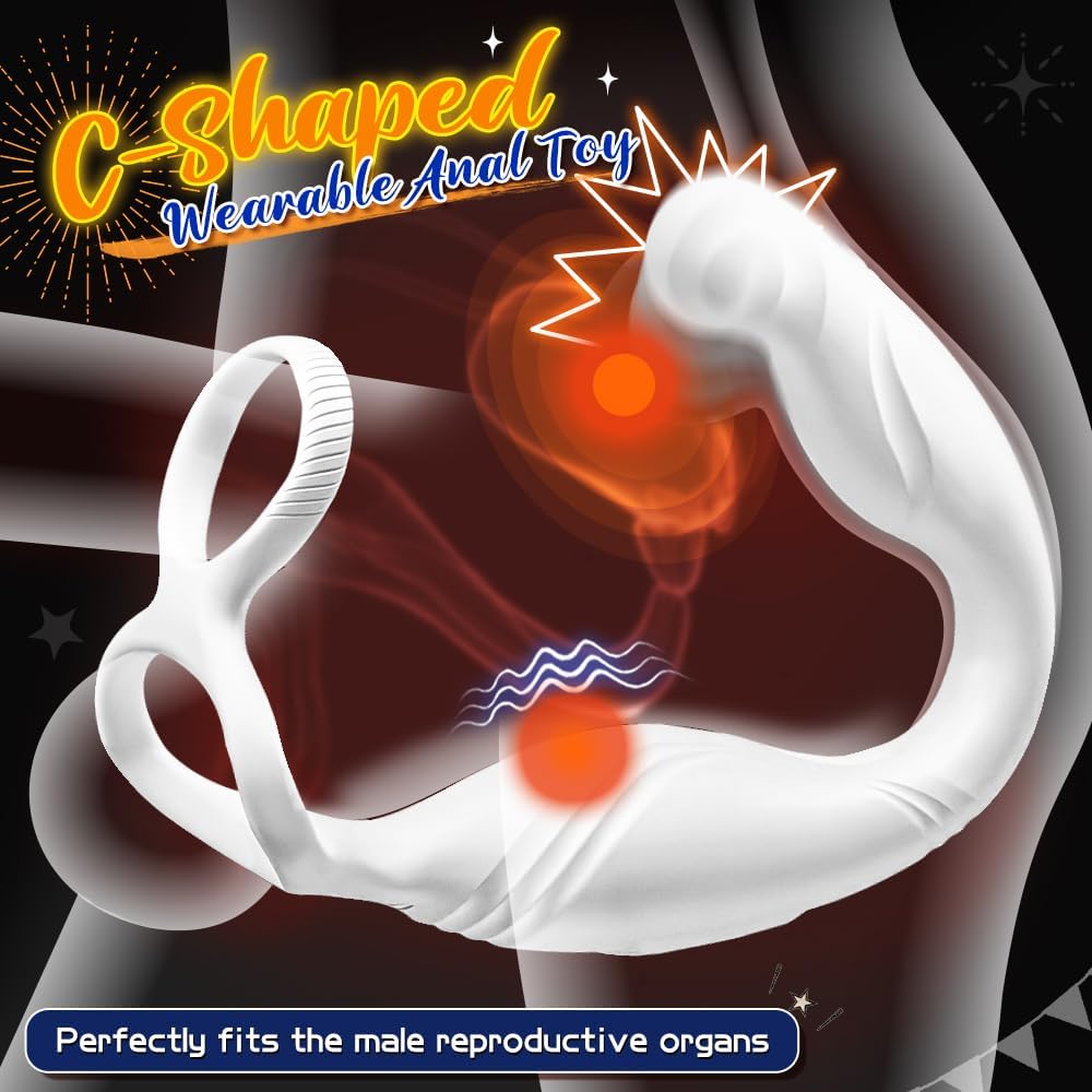 Anal Vibrator Prostate Massager Butt Plug Penis Ring with 10 Rotating & Thrusting Modes