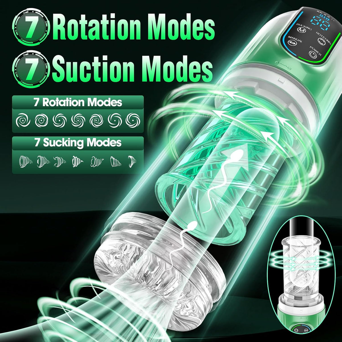 Automatic Masturbator Penis Pump Blowjob Sex Machine with 7 Sucking Thrusting Rotating & 7 Licking Modes