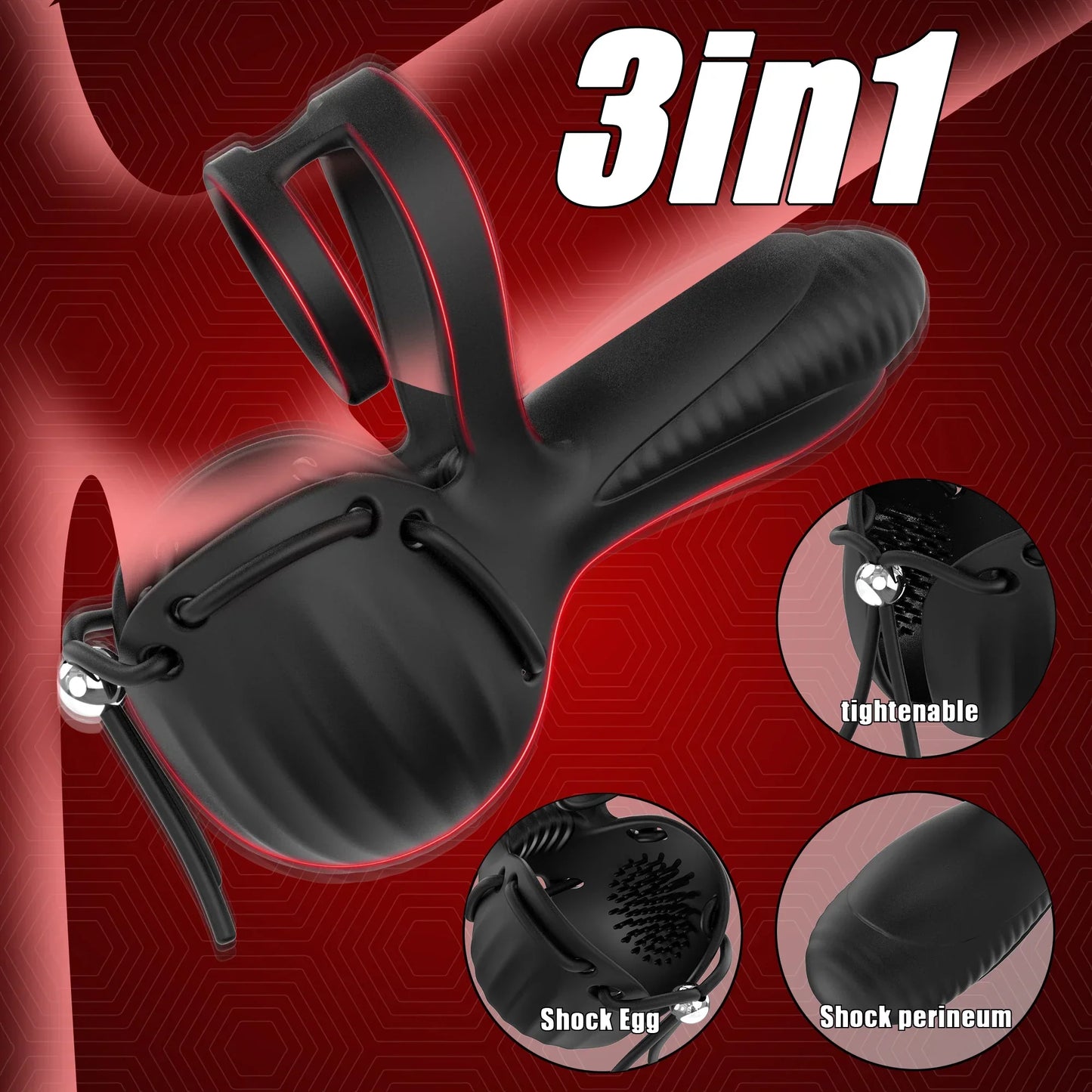 3 IN 1 Cock Ring Testicular Stimulator Penis Trainer Vibrator with 10 Vibration Modes