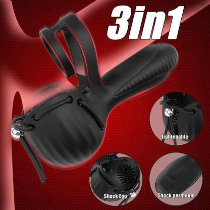 3 IN 1 Cock Ring Testicular Stimulator Penis Trainer Vibrator with 10 Vibration Modes