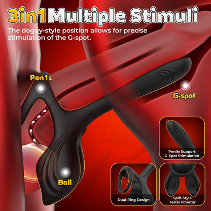 Dual Penis Ring Male Delay Erection Rose Clitoral Stimulator G Spot Vibrator with 10 Modes