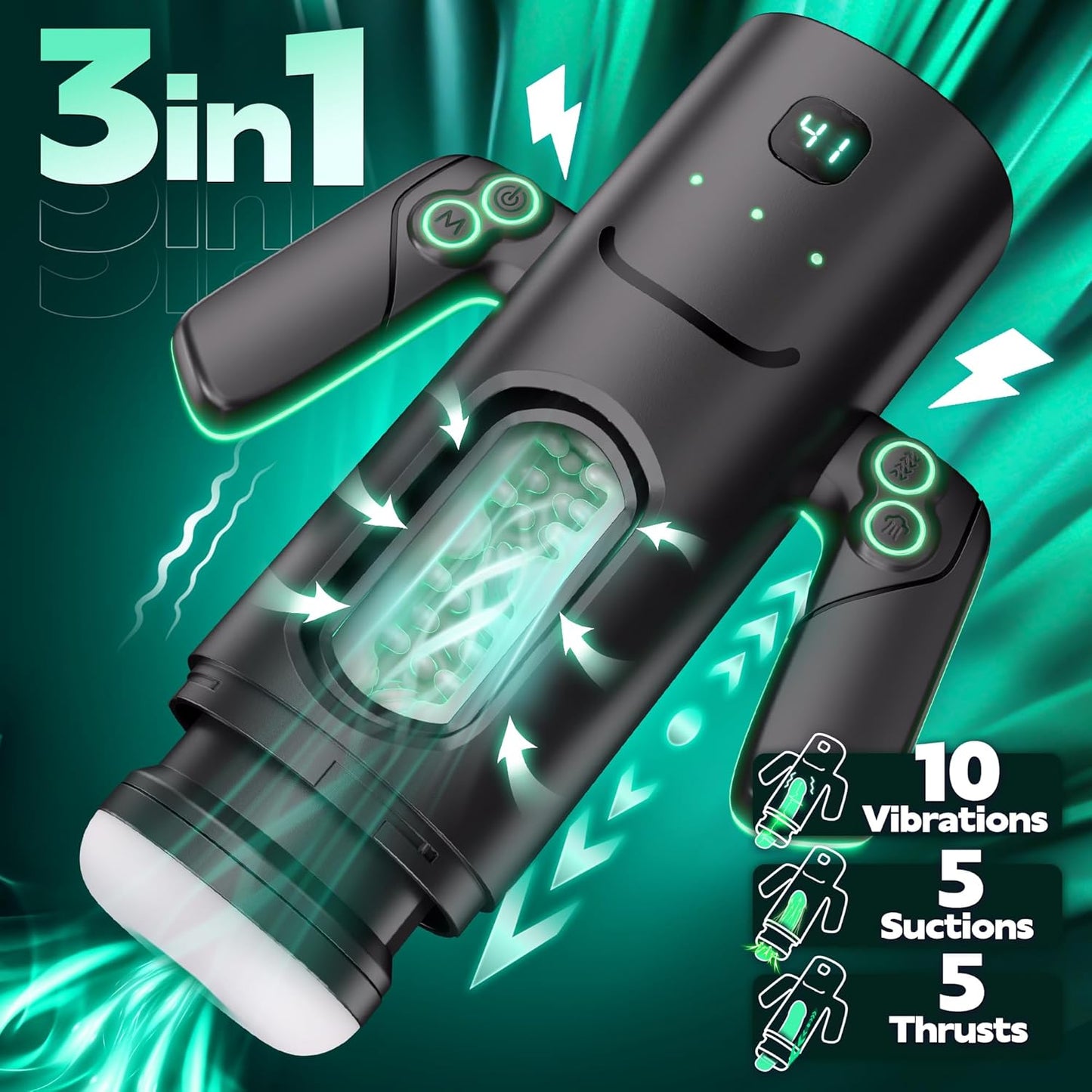 Handle Masturbator Blowjob Sex Machine with 5 Thruting & Sucking & 10 Vibrating Modes