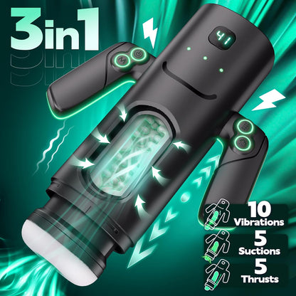 Handle Masturbator Blowjob Sex Machine with 5 Thruting & Sucking & 10 Vibrating Modes