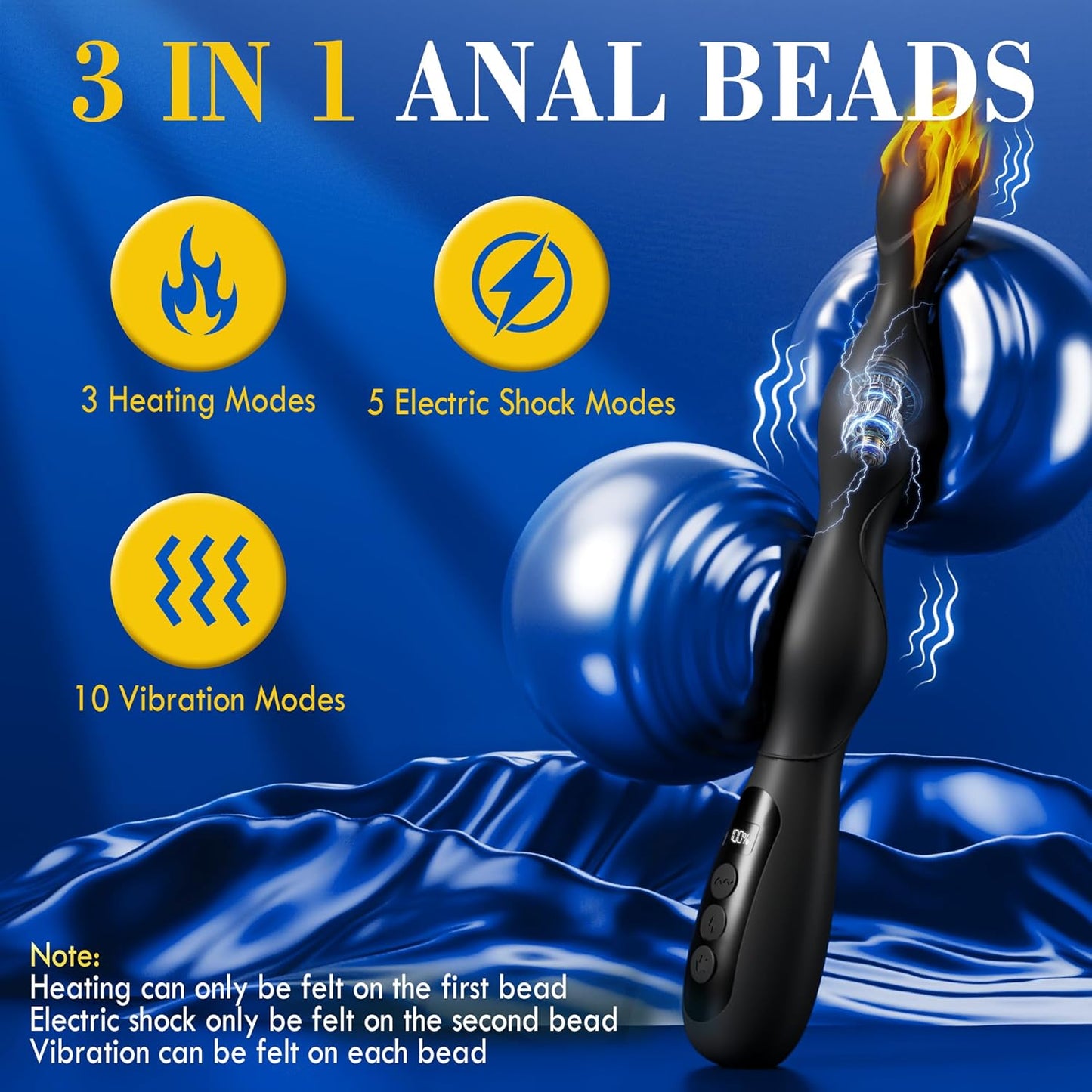 Estim Anal Vibrator Butt Plug Prostate Massager with 5 Electric Shock & 10 Vibrating & 3 Heating
