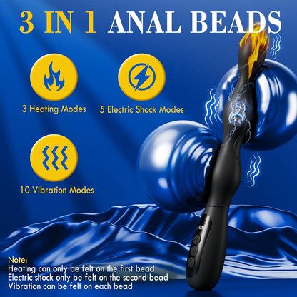 Estim Anal Vibrator Butt Plug Prostate Massager with 5 Electric Shock & 10 Vibrating & 3 Heating