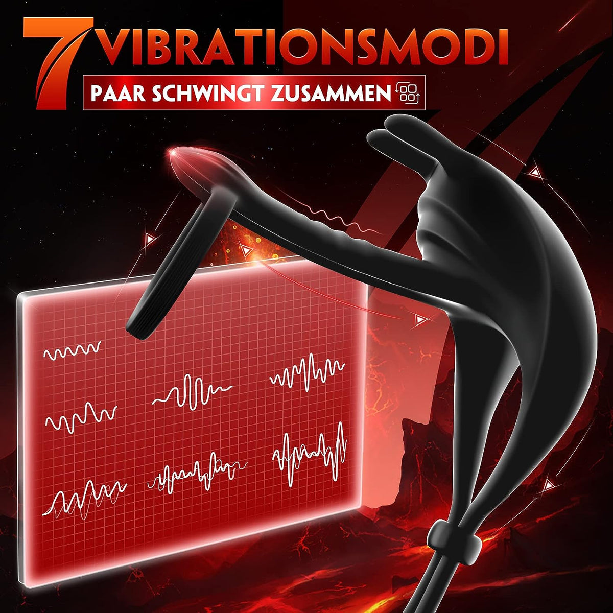 Dual Penis Ring Rabbit Vibrator Testicle Trainer Vibrator with 7 Vibration Modes