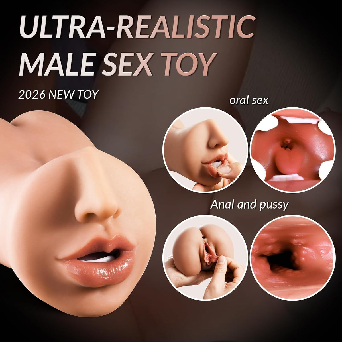 3 IN 1 Realistic Masturbator Mouth Penis Stroker Endurance Training