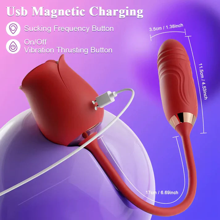 4 IN 1 Clitoris Rose Vibrator Stimulator Dildo Anal Plug with 10 Sucking & 10 Thrusting Modes