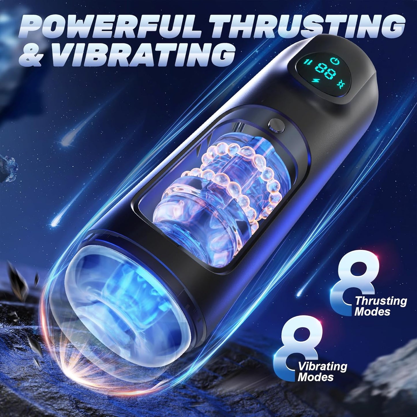 LCD Display Electric Masturbator Stroker Blowjob with 8 Vibration and Thrust Modes