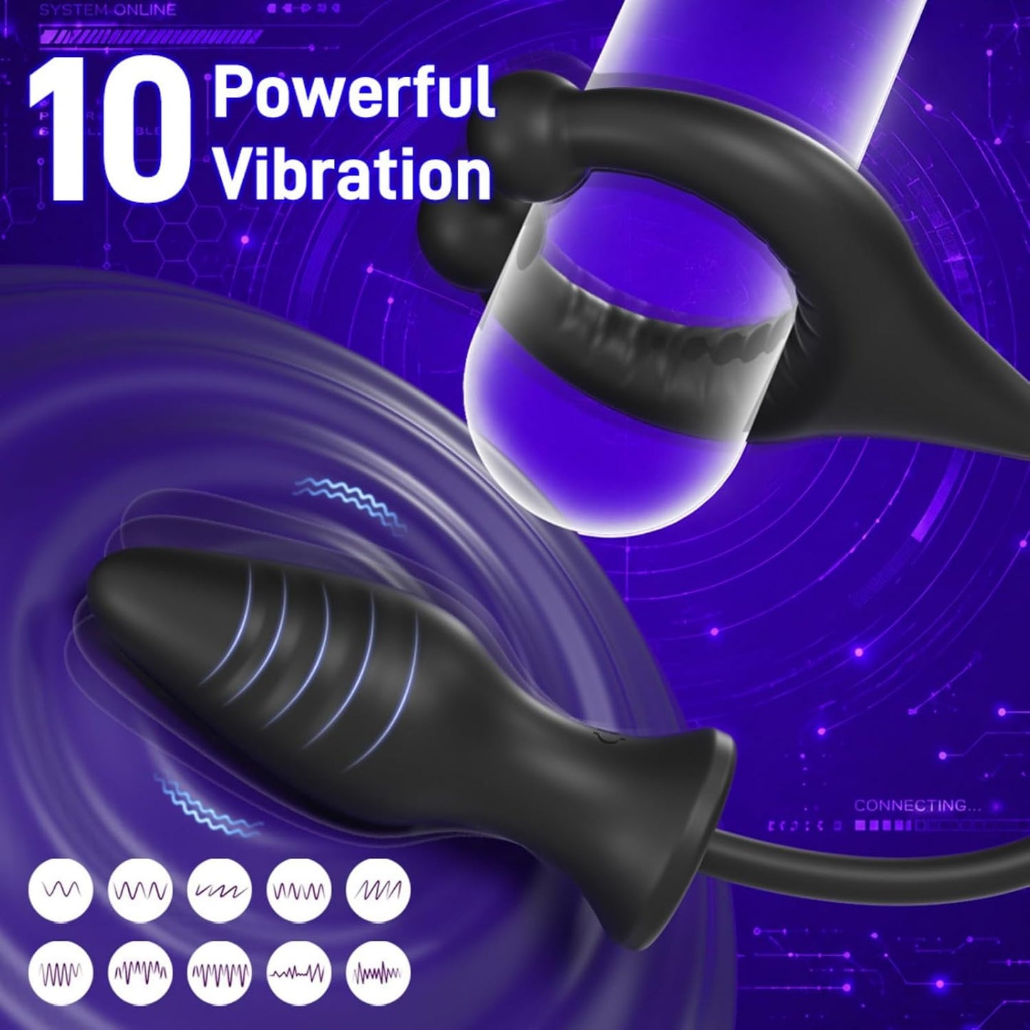 Anal Vibrator Dildo Prostate Stimulator Penis Ring with 10 Vibration Modes