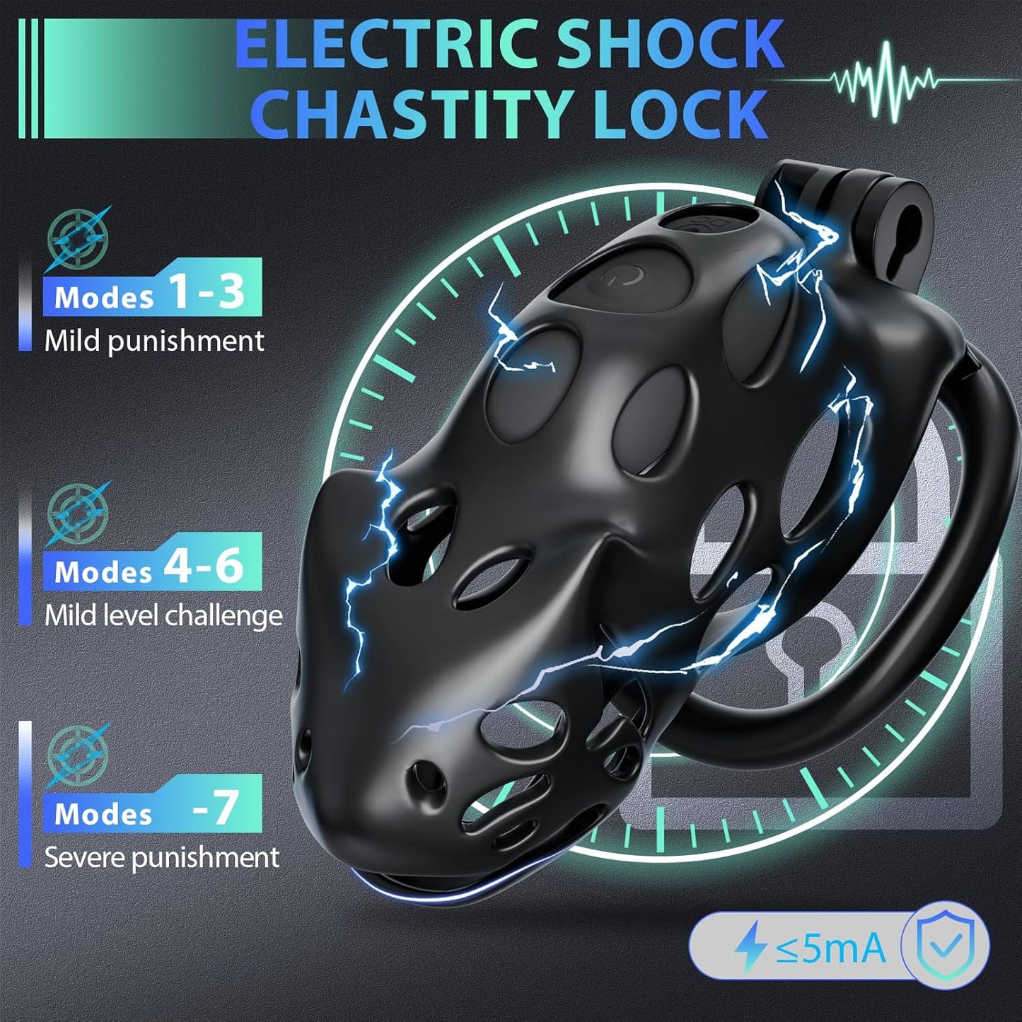 Electric Shock Male Chastity Cage Devices Cock Cage with 7 Vibrations & 7 E-stim Modes