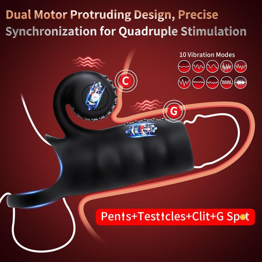 360° Resonance Double Locking Penis Trainer Vibrator Cock Ring with 10 Vibration Modes