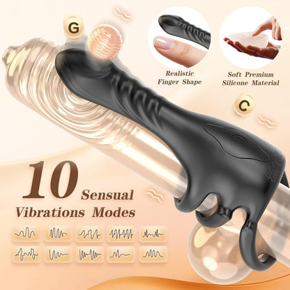 Finger Penis Trainer Vibrator Cock Ring Clitoral Stimulator with 3 Rings & 9 Vibration Modes