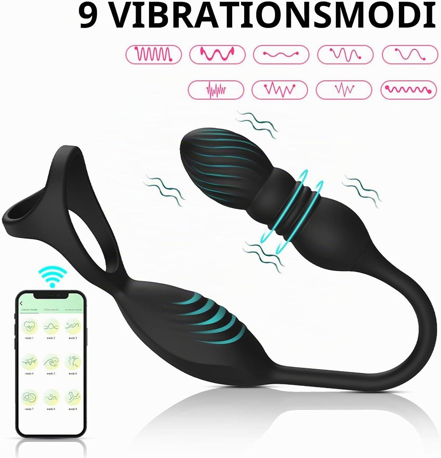 4 IN 1 Anal Vibrator Dildo Penis Ring Prostate Stimulator with 9 Vibration Modes