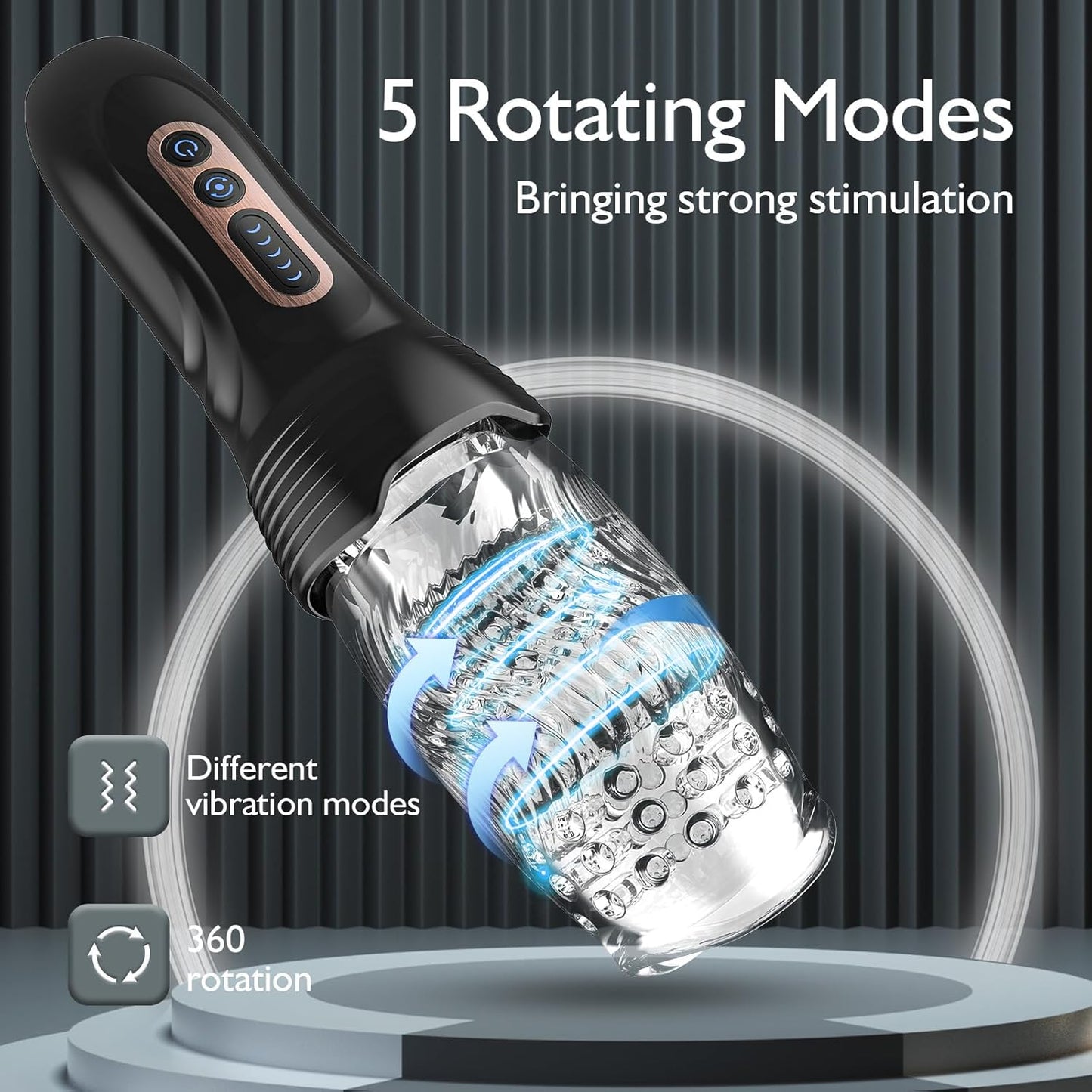 Oral Sex Masturbator Penis Trainer Vibrator with 10 Vibration and 5 Rotation Modes
