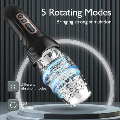 Oral Sex Masturbator Penis Trainer Vibrator with 10 Vibration and 5 Rotation Modes