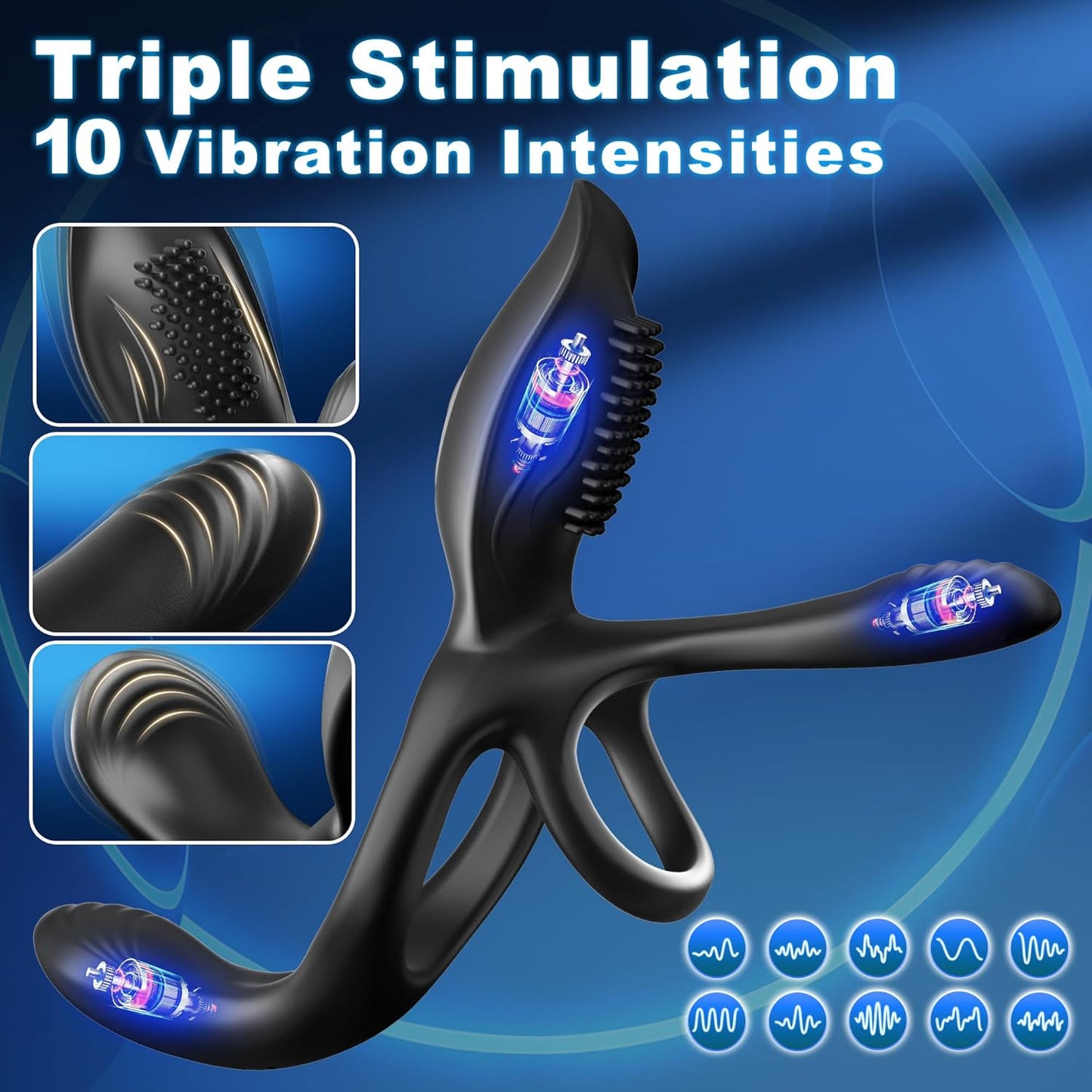 3 IN 1 Cock Ring Penis Trainer Vibrator Clitoral Stimulator with 10 Vibration Modes