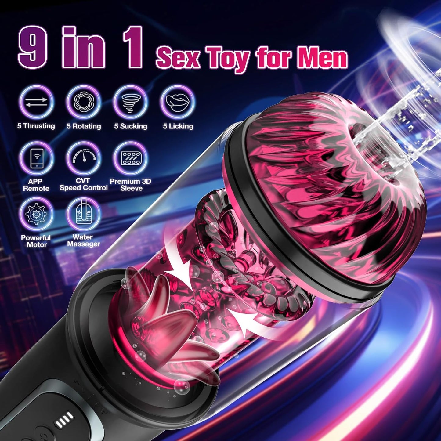 CVT Automatic Masturbator Sex Machine Pump Enlargers with Thrusting Roating Sucking Licking