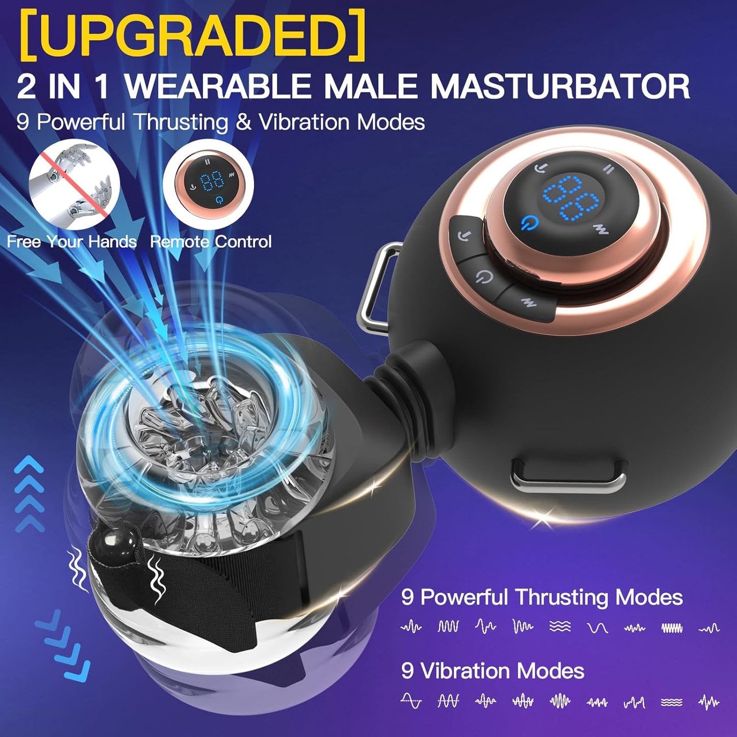 Strap-On Masturbator Sex Machine Stroker with 9 Vibrating & Swinging & Thrusting Modes