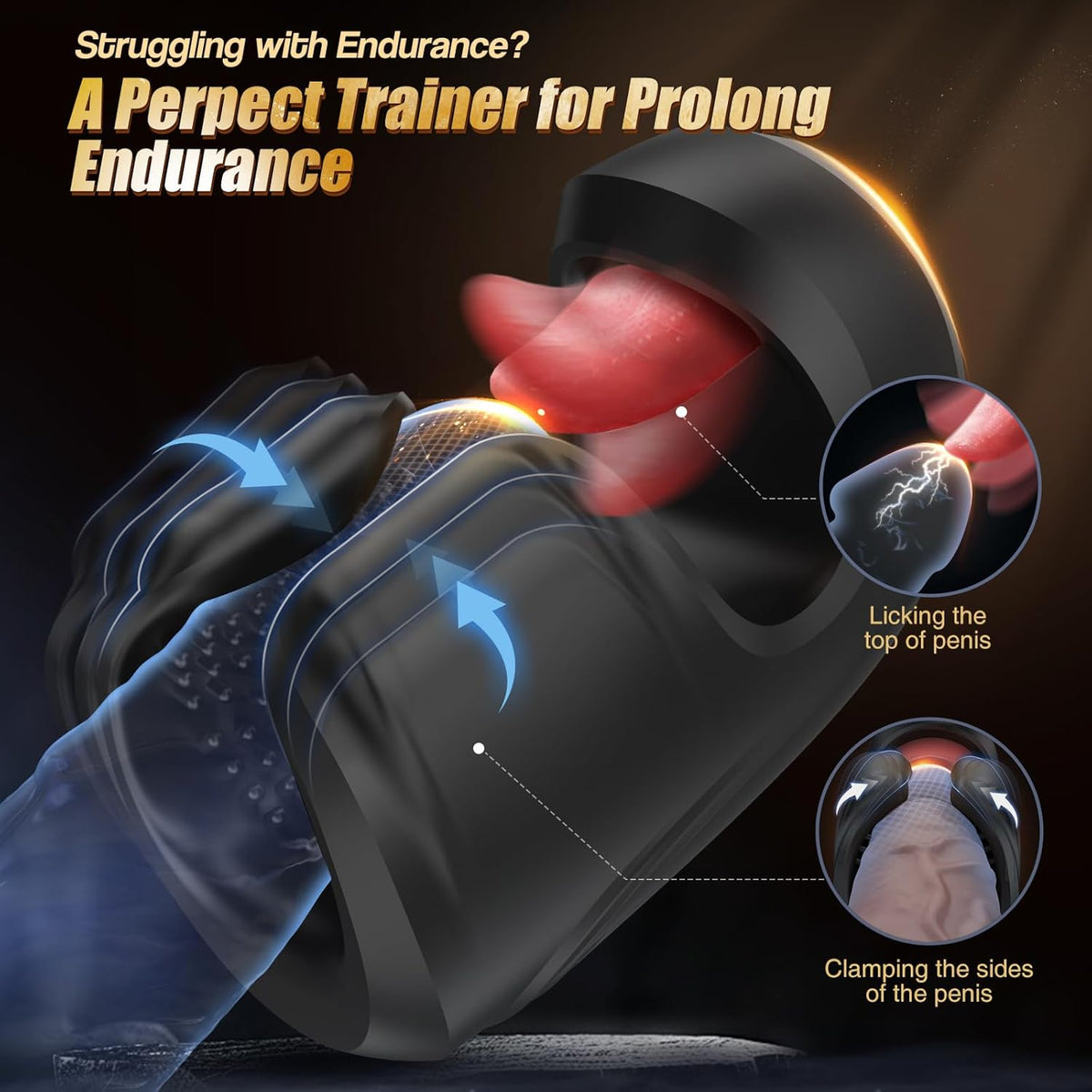 Electric Penis Trainer Glans Vibrator Masturbator with 10 Licking & 10 Stroking Modes