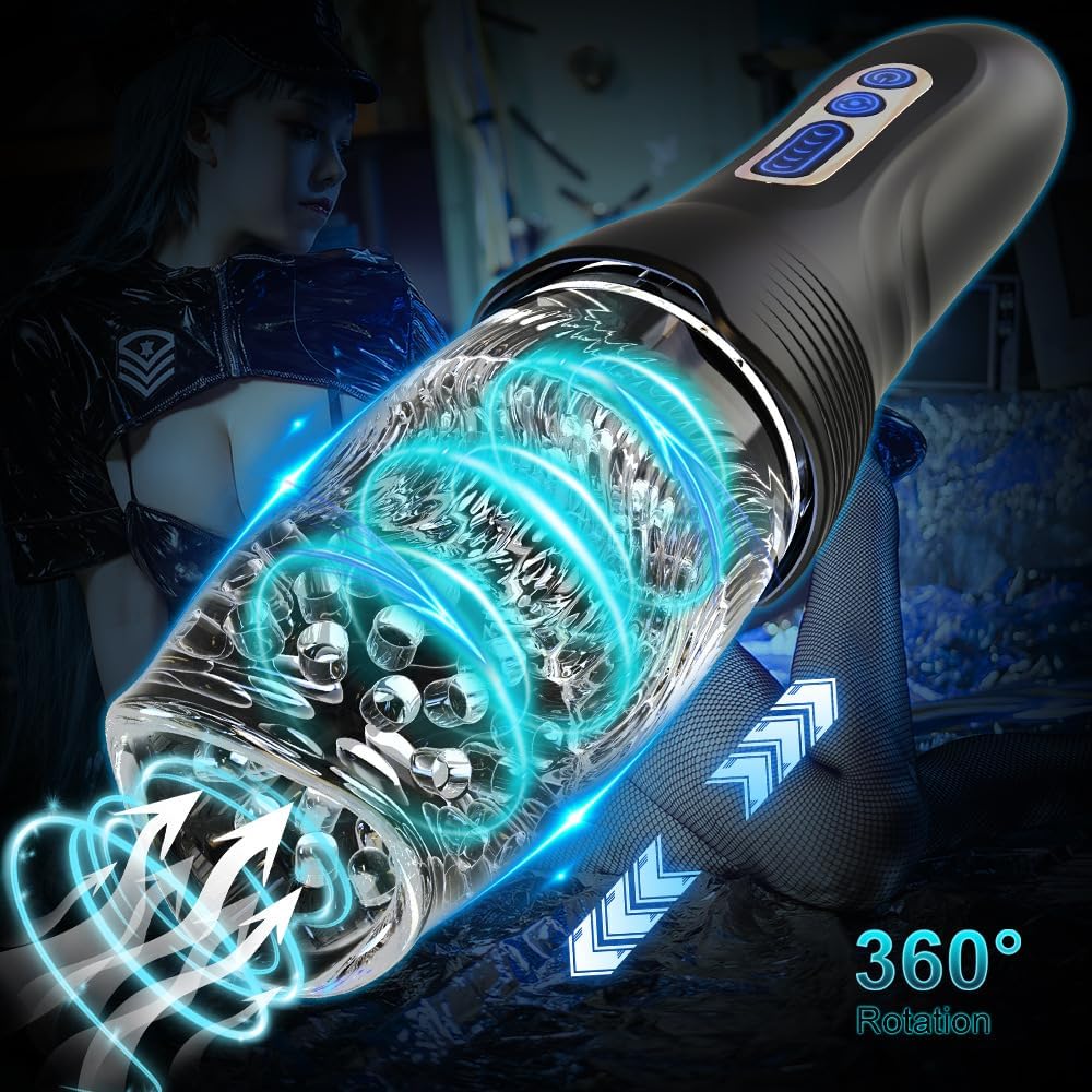 Oral Sex Masturbator Penis Trainer Vibrator with 10 Vibration and 5 Rotation Modes